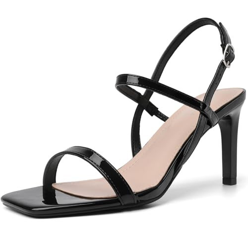 Mostrin Black Heels for Women Strappy High Heel Sandals Square Open Toe Heels Ankle Strap Stilettos for Women Dressy Size 10 | Amazon (US)