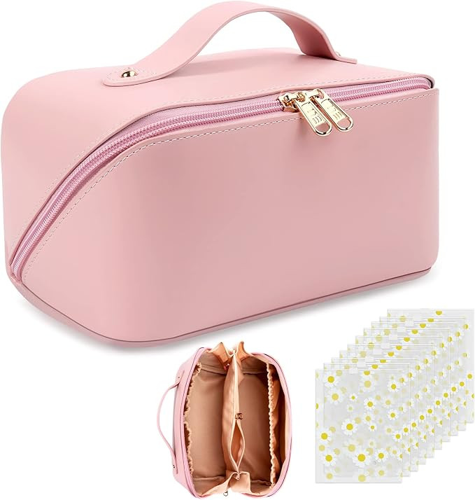 Makeup Organiser Make Up Bag: PU Leather Travel Makeup Bag - Large Cosmetic Bags for Women Girls ... | Amazon (UK)