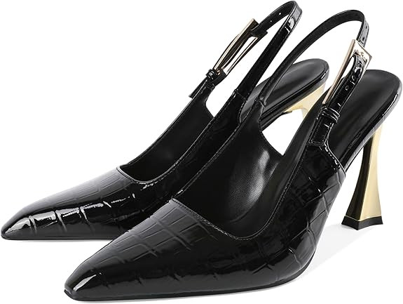 Mallyteeds Slingback Heels for Women Square Pointed Toe Slip On Stilettos High Heel Pumps Shoes D... | Amazon (UK)