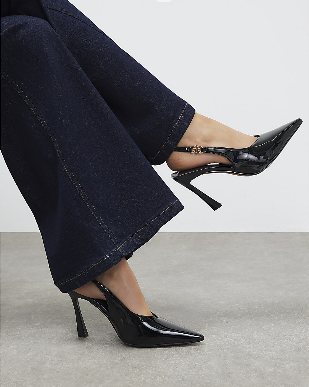 Black Slingback Logo Court Heels | River Island UK & IE