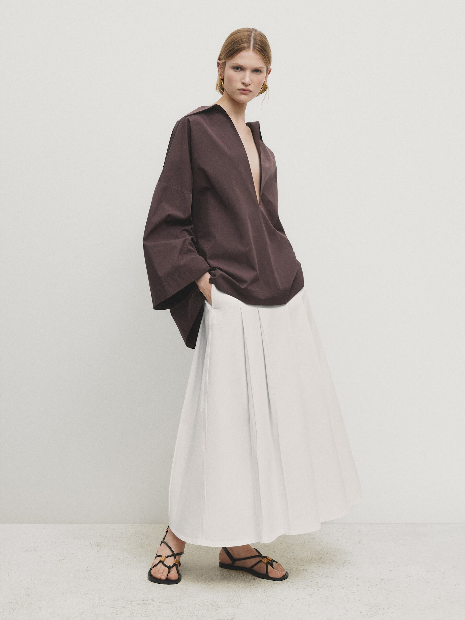Pleated denim skirt | Massimo Dutti US