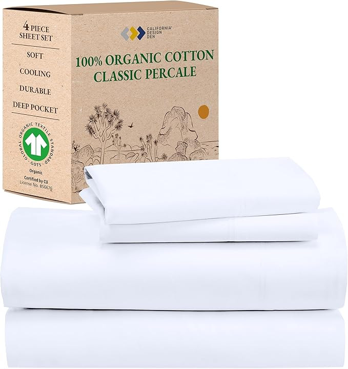 California Design Den 100% Organic Cotton Sheets for King Size Bed, Percale Deep Pocket King Shee... | Amazon (US)