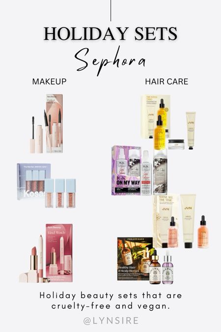 Sephora holiday sets with make up and hair care. These products are cruelty free and vegan 🌱 

#LTKHoliday #LTKsalealert #LTKbeauty