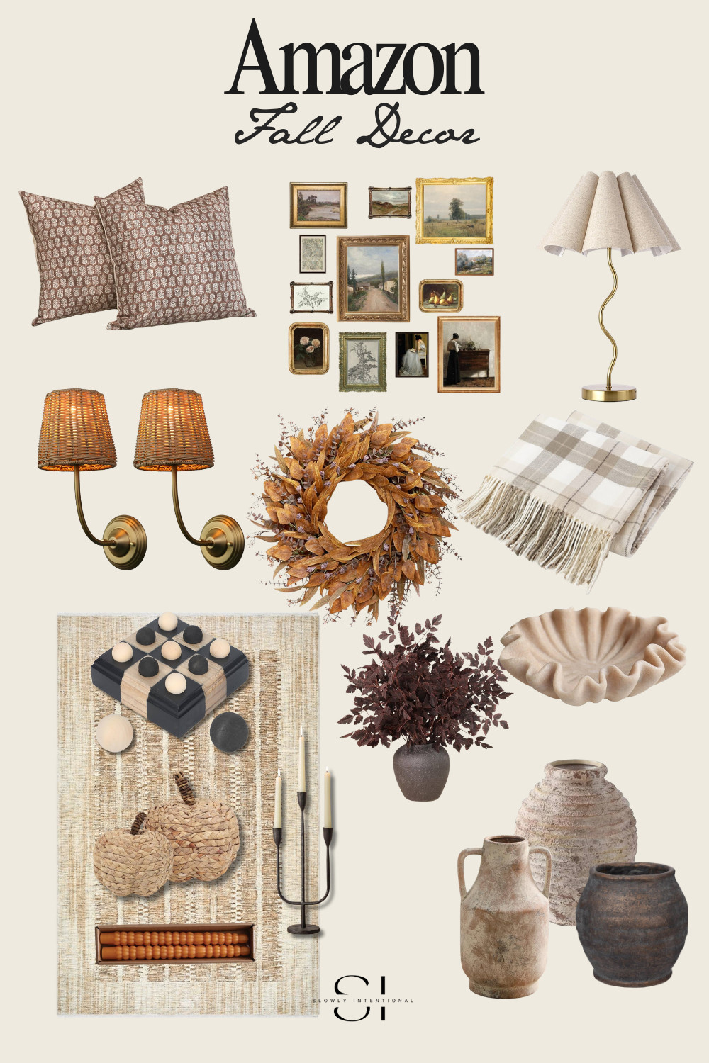 Amazon is coming in strong for fall decor this year 🍂 From cozy plaid throws to moody art gallery walls, rattan wall sconces, sculptural vases, and that gorgeous leafy wreath — these pieces make it so easy to warm up your home for the season. All intentional finds you can mix in with what you already own for that perfectly collected fall vibe. ✨

 

 #LTKSeasonal #LTKHome #LTKautumn