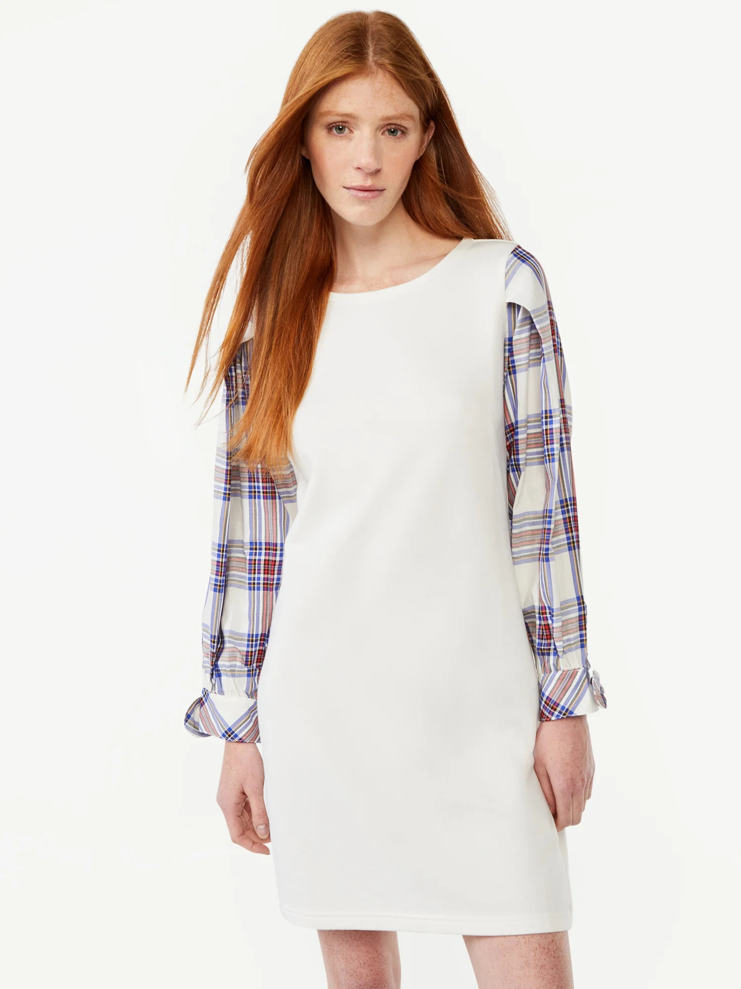 Free Assembly Women's Pleated Shoulder Mixy Mini Dress with Tie Cuffs - Walmart.com | Walmart (US)