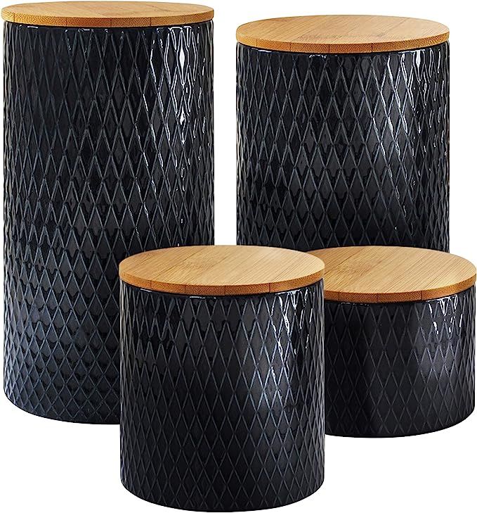 American Atelier Diamond Embossed Canister Set 4-Piece Ceramic Jars Chic Design With Lids for Coo... | Amazon (US)