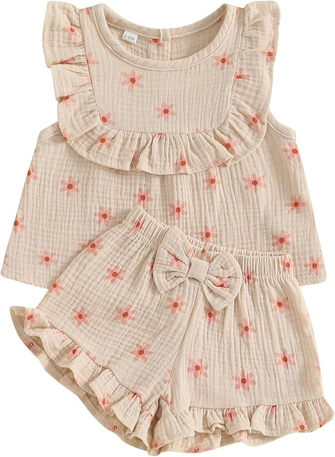 BemeyourBBs Summer Toddler Girl Clothes Baby Girl Ruffle Sleeveless Shirt with Buttons Bow Bloome... | Amazon (US)