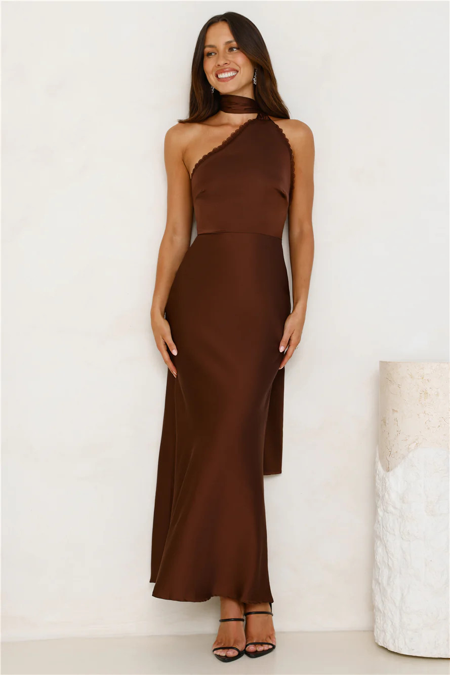 Luxe Experience Satin Maxi Dress Brown | Hello Molly (AU)