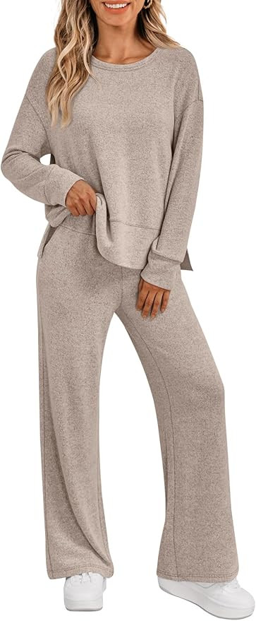 LILLUSORY 2 Piece Lounge Sets Matching Fall Outfits Pajamas Casual Travel 2025 Sweatsuits Wide Le... | Amazon (US)