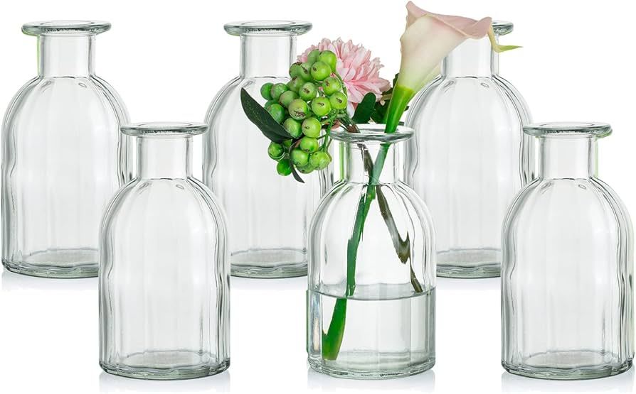 Glasseam Small Bud Vases for Centerpieces: Mini Clear Glass Vase Set of 6 Cute Flower Vases for D... | Amazon (US)