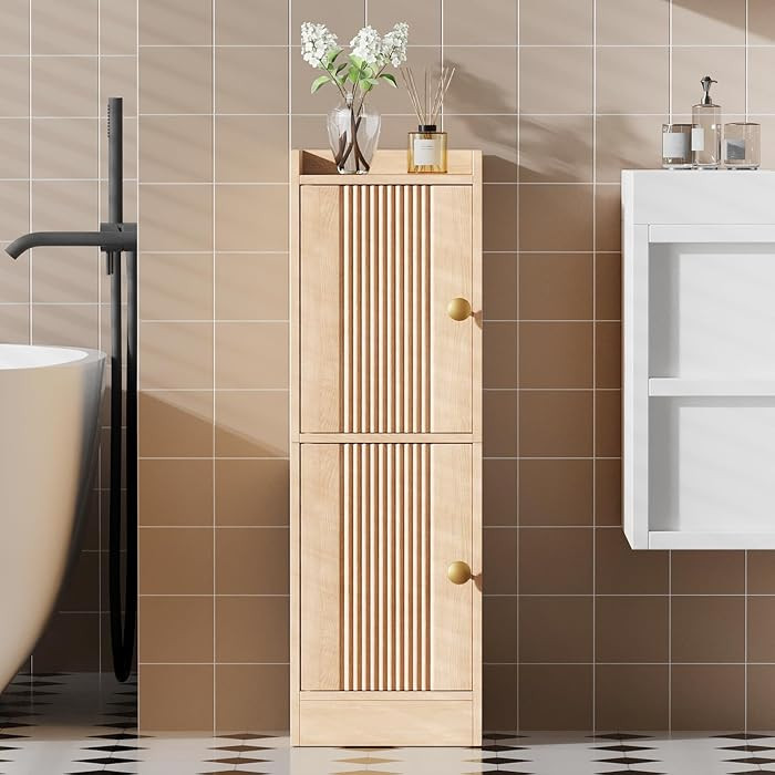 HOOBRO Slim Bathroom Cabinet for Small Spaces, Narrow Toilet Paper Cabinet with Doors, 9.8\u201dW... | Amazon (US)