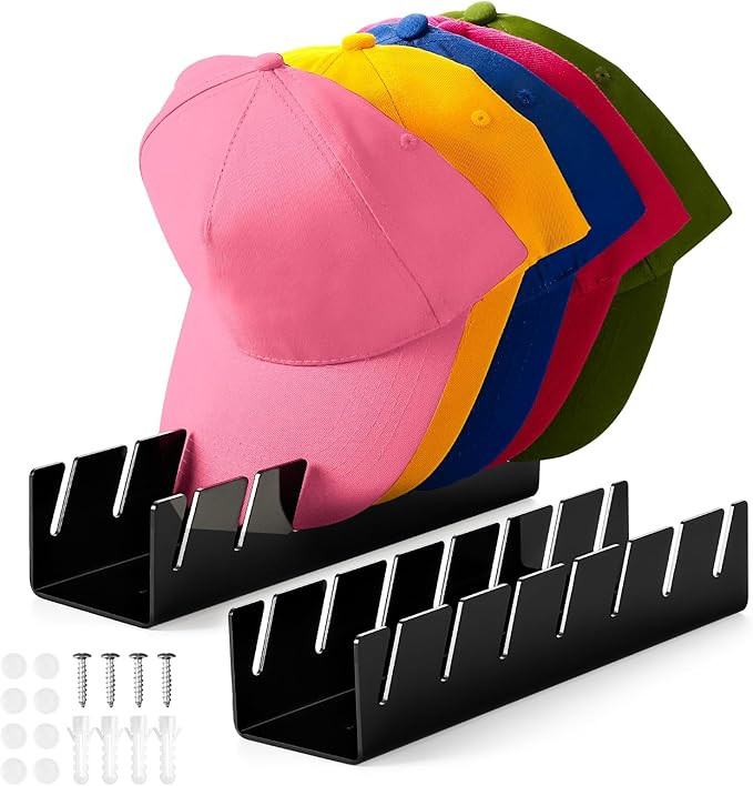 Hat Stand for Baseball Caps, 2 Pcs Acrylic Hat Organizer for 14 Baseball Caps, Hat storage for Ba... | Amazon (US)