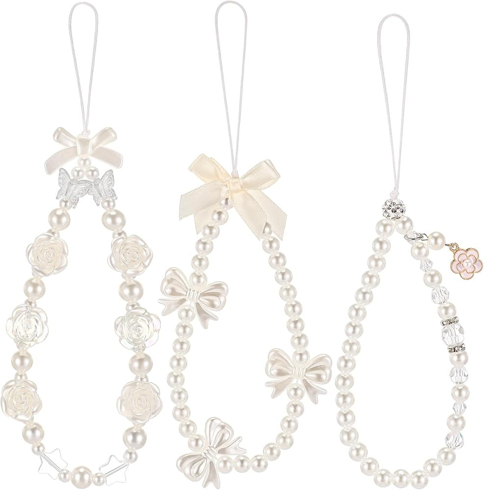 3 Pcs Butterfly Bow Knot Beaded Phone Charm, Flower Stationery Decoration Charm, Heart Y2k Pearl ... | Amazon (US)