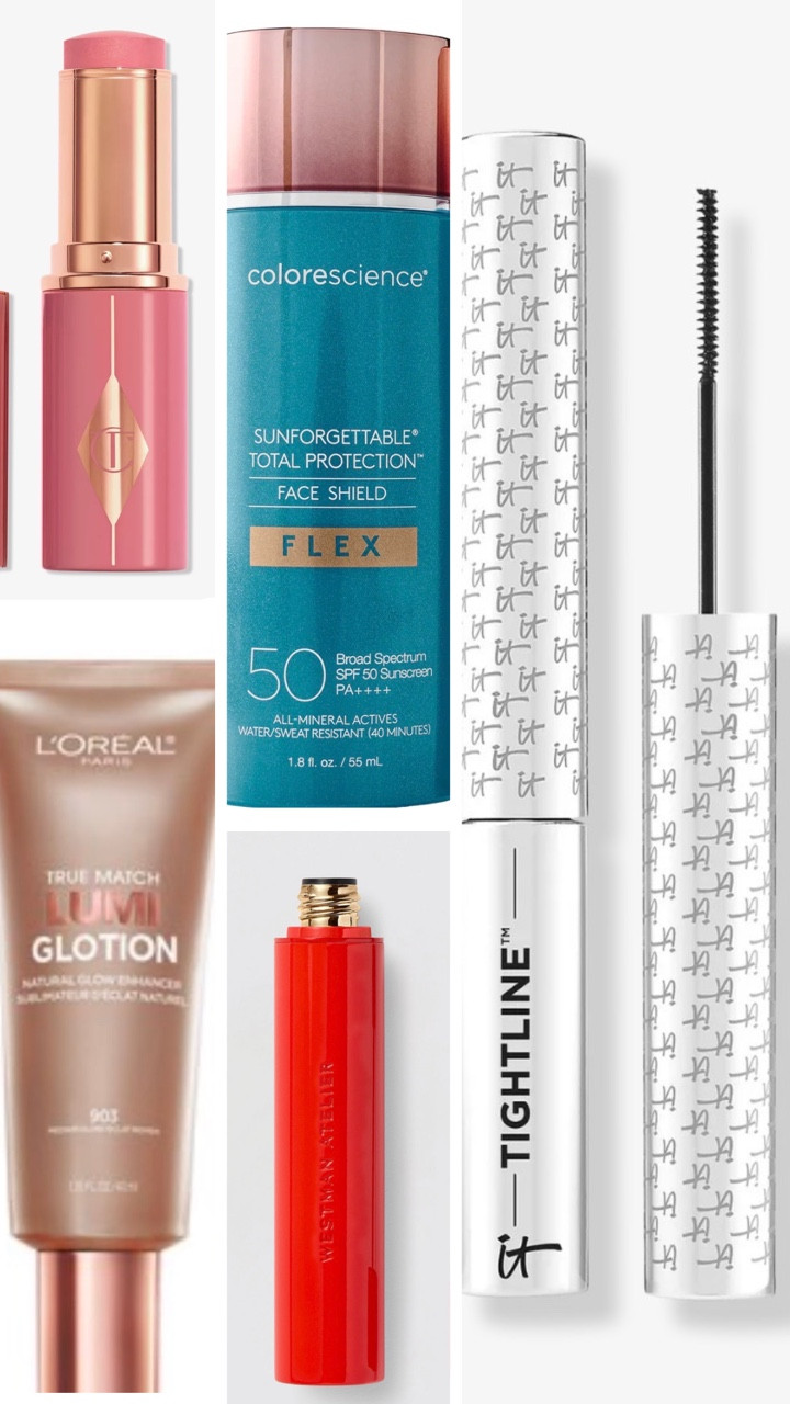 Five minute face, real life edition. Quick, easy, and not draining your bank account.

Here’s the exact order:
	1.	L’Oréal Glowy Lotion – this gives that fresh, lit from within look without a heavy foundation.
	2.	Colorescience – lightweight coverage and protection in one step.
	3.	Charlotte Tilbury blush stick – tap it on cheeks for instant color and blend with your fingers.
	4.	Westman Atelier lashes or your favorite mascara – just enough to open up the eyes.
	5.	IT Cosmetics tiny brush for your lower lashes – the little detail that pulls everything together.

That’s it. Five minutes and out the door, but you still look put together.

Save this for the mornings when you need to look alive fast. 