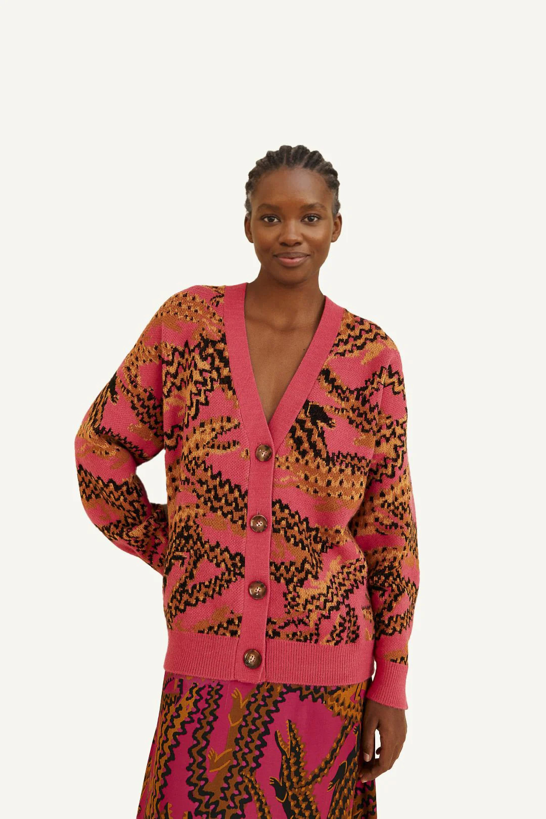 Pink Croco Knit Cardigan, CROCO PINK / XS | FarmRio (US)