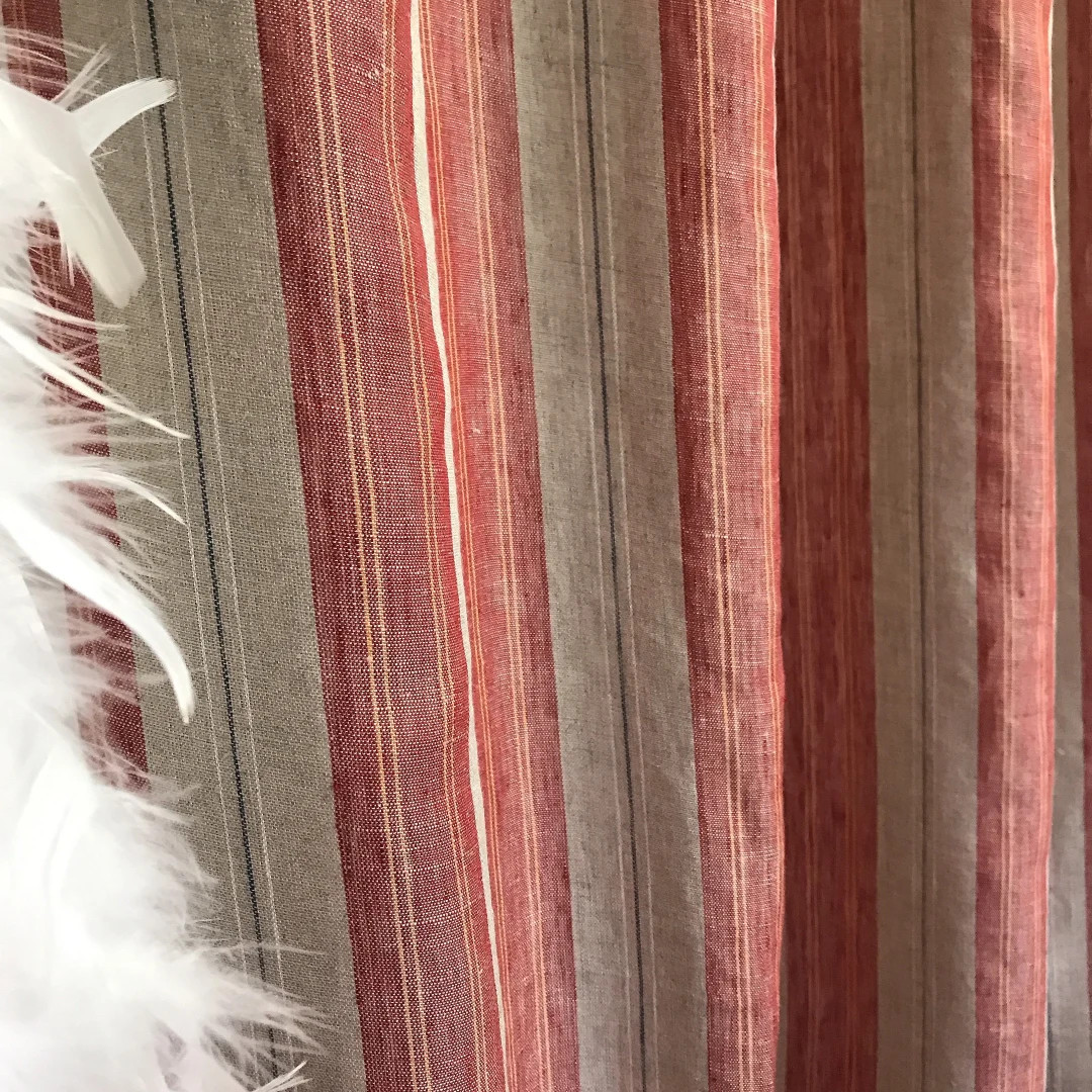 Vintage Red Yellow Orange Vertical Stripes Pattern Linen Curtain Natural Beige Background Drapery... | Etsy (US)