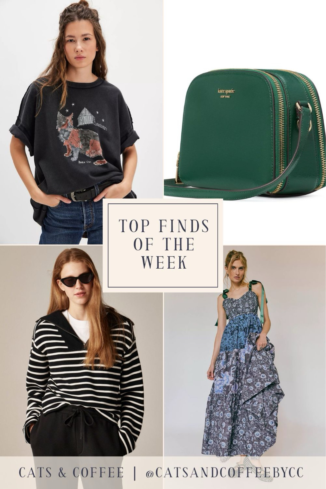 Top finds of the week, featuring a cute oversized tee from Free People, a great green crossbody Kate Spade purse (currently on sale at Bloomingdale’s!), a cozy striped pullover on sale at J.Crew, and a perfectly boho floral maxi dress from Free People!

#LTKSeasonal #LTKSaleAlert #LTKItBag