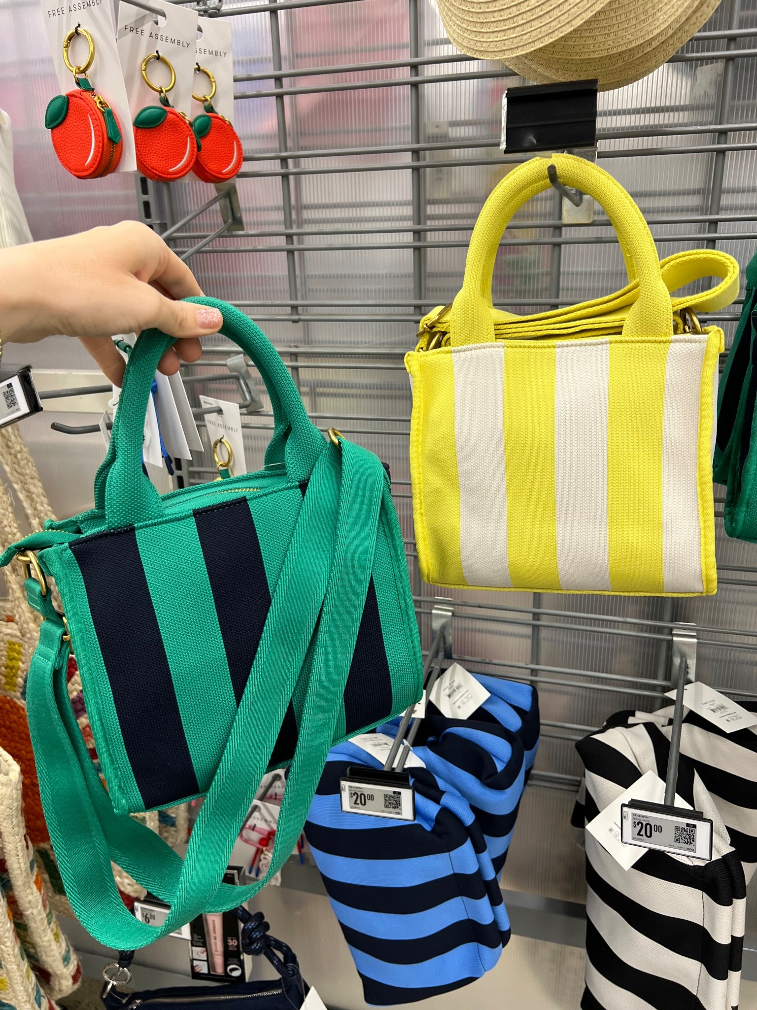 Walmart canvas stripe crossbody mini tote bags, perfect for spring break and summer! Very JCrew, Kate spade preppy coastal 