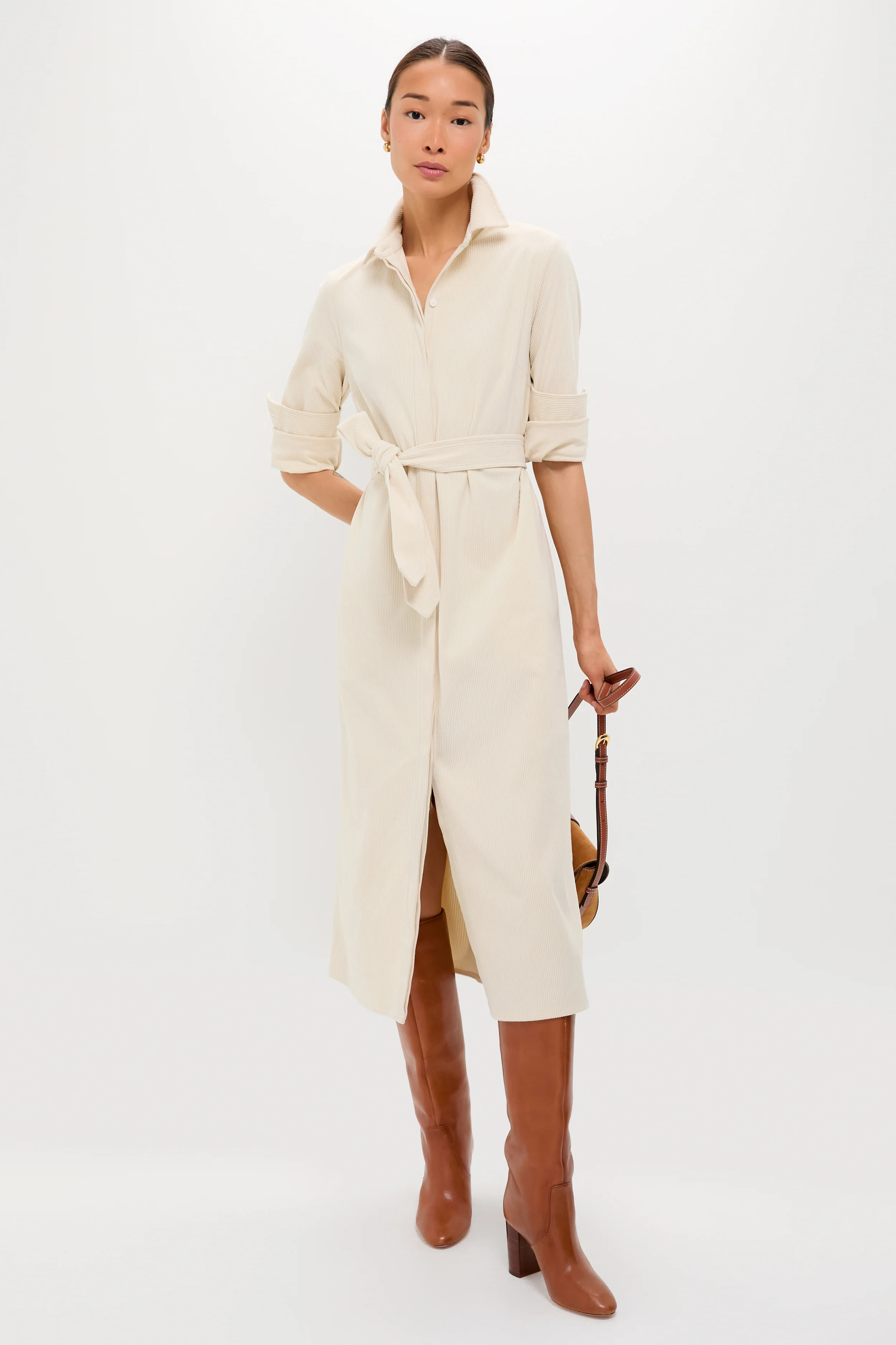 Cream Wide Wale Corduroy Tara Shirt Dress | Tuckernuck (US)