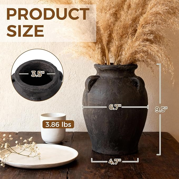 Jaxoriel Rustic Ceramic Distressed Vase, 9.5"H Handmade Terracotta Vases with 3 Ear Handles, Deco... | Amazon (US)