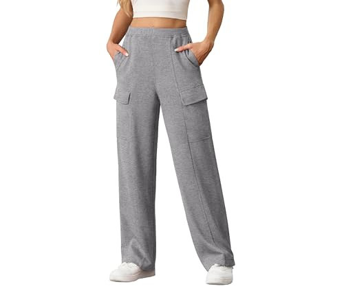 Womens Sweatpants Cargo Pants Casual Baggy High Waisted Joggers Wide Leg Pants Dark Gray | Amazon (US)