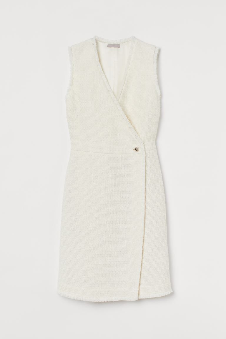 Short, sleeveless, frayed-edge dress in a textured bouclé weave containing some wool. V-neck, a ... | H&M (UK, MY, IN, SG, PH, TW, HK)