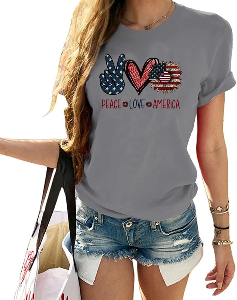 Cicy Bell Women's American Flag Shirt Short Sleeve Summer Cute Sunflower Graphic Tees Patriotic T-Sh | Amazon (US)