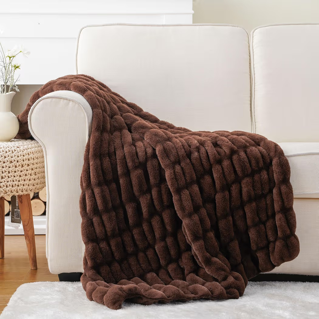 BATTILO HOME Chocolate Brown Faux Fur Throw Blanket Rabbit Fur 50x60 Inches | Amazon (US)