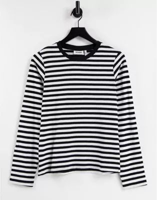 Weekday Alanis organic cotton long sleeve stripe t-shirt in black and white | ASOS (Global)