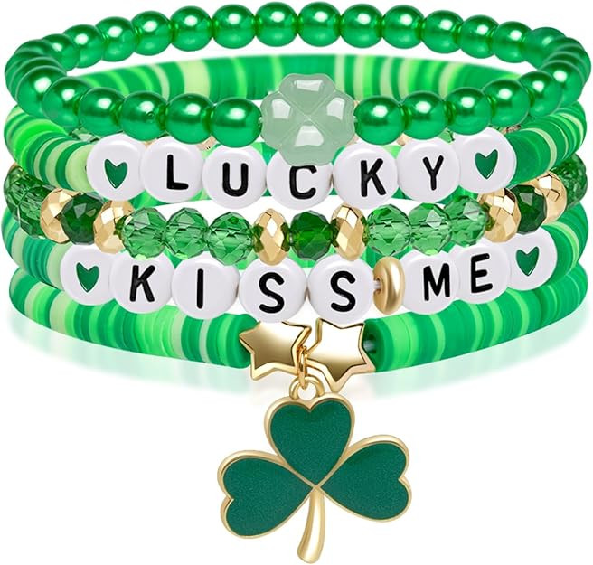 Artlunar St.Patrick's Day Bracelet for Women Men Stackable Lucky Leaf Shamrock Charm Bracelet Gre... | Amazon (US)