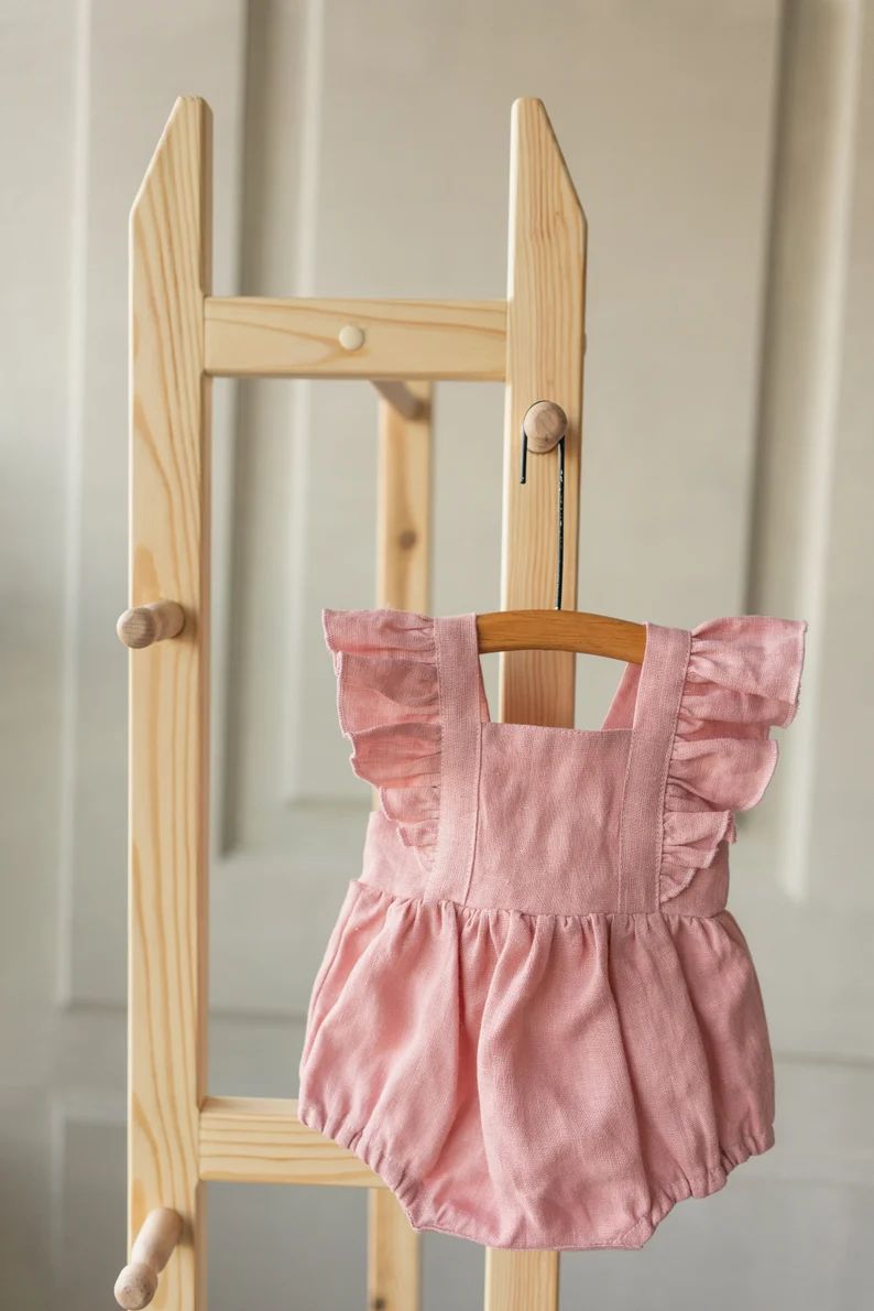 Baby Girl Linen Romper, Baby Linen Outfit for Girl, Girl Linen Boho Dress, Newborn Girl Coming Ho... | Etsy (US)