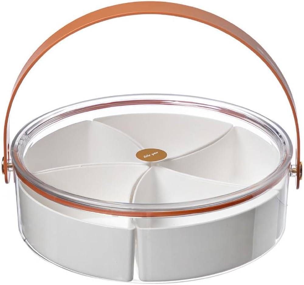 Round Plastic Divided Serving Tray with Lid and Handle Snack Box Container, Snackle Box Container... | Amazon (US)
