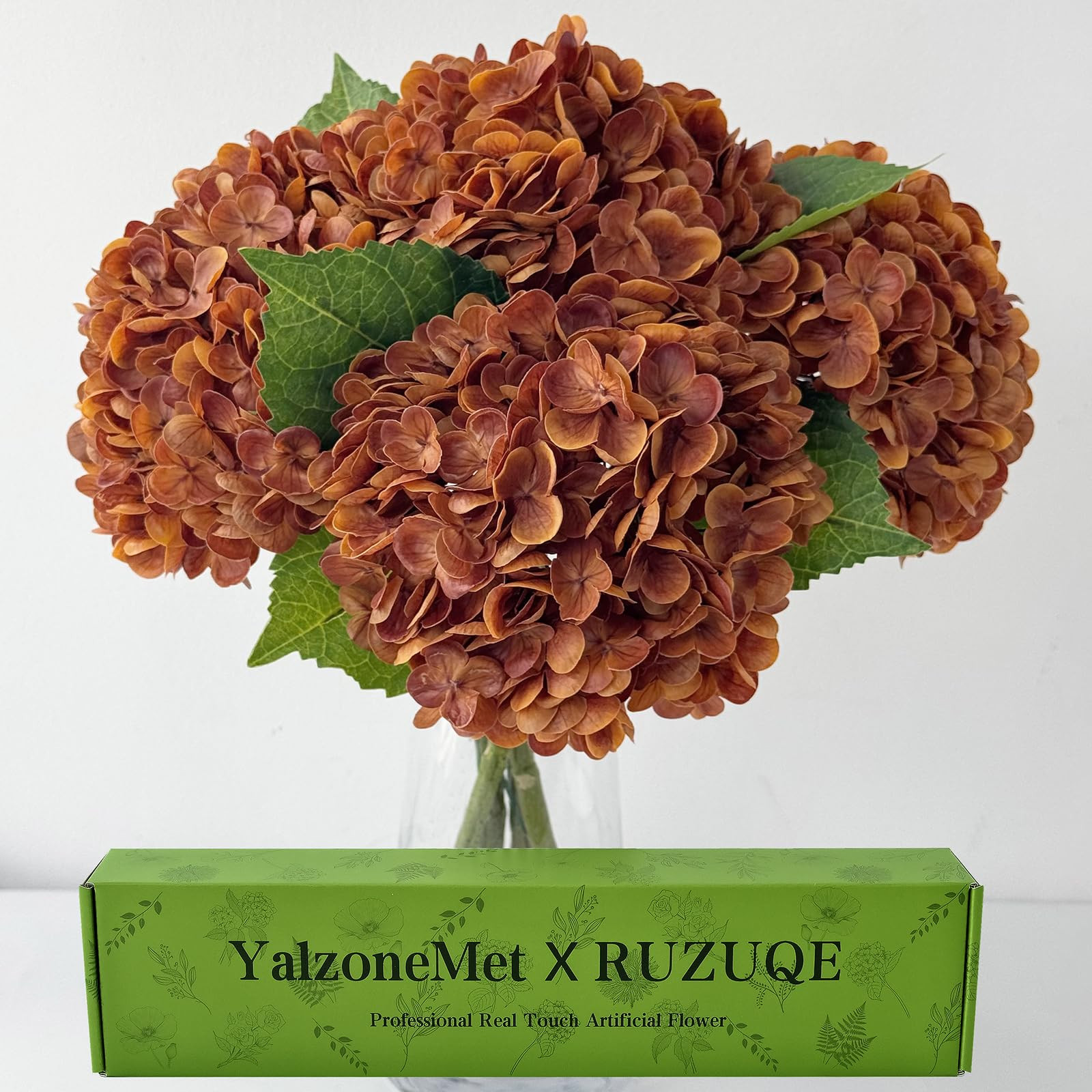 YalzoneMet 4 Pcs Coffee Brown Hydrangea Artificial Flowers 21‘’ Real Touch Latex Hydrangea Fa... | Amazon (US)