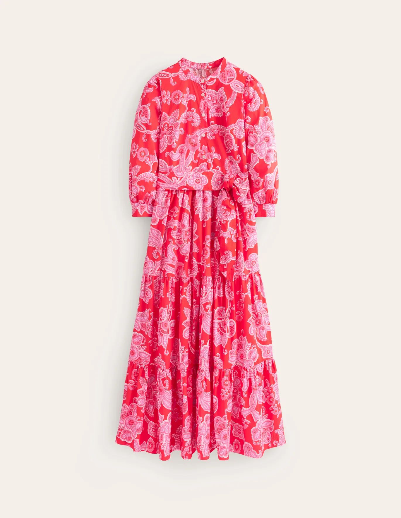 Alba Tiered Cotton Maxi DressFlame Scarlet, Cascade Paisley | Boden (US)
