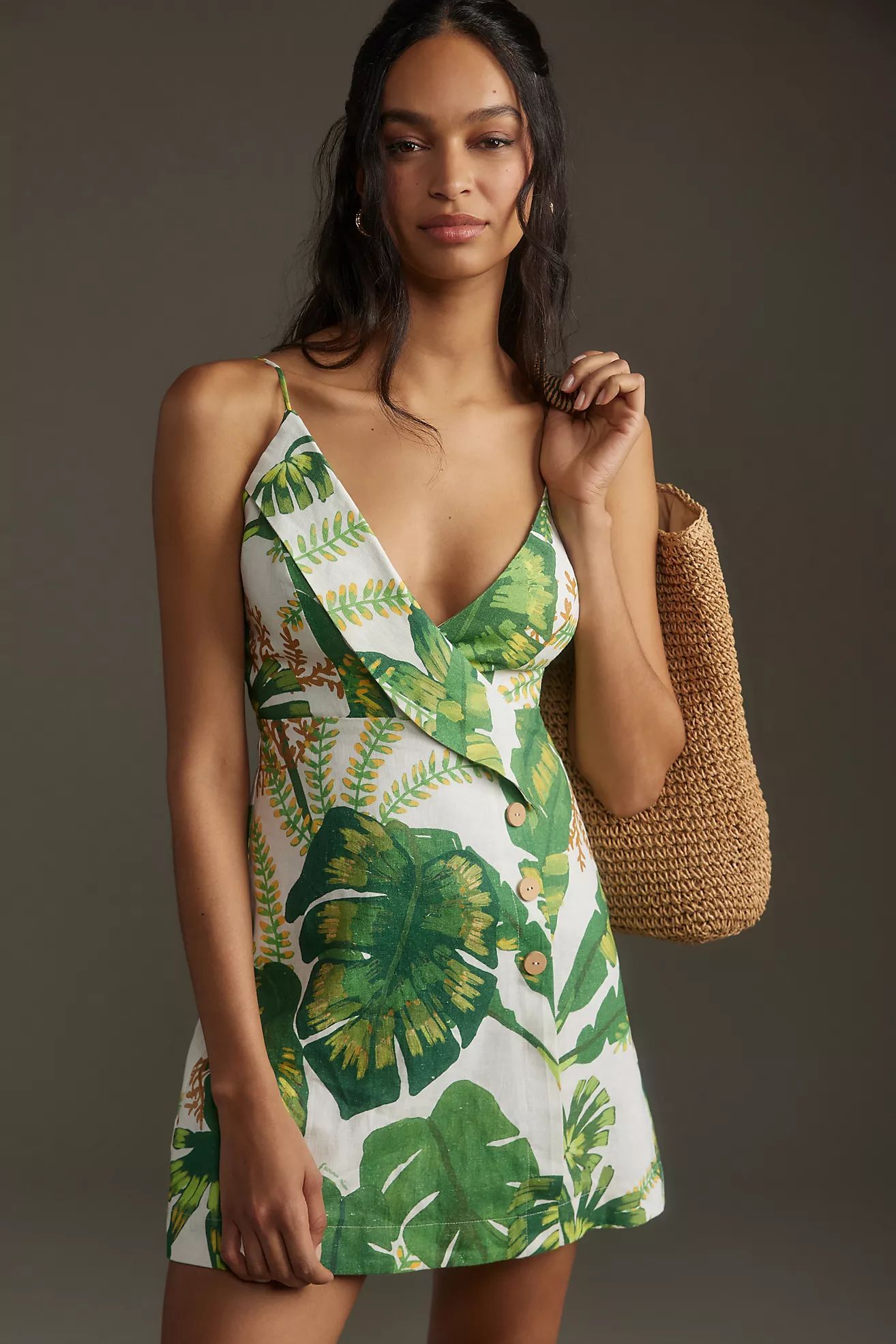 Farm Rio Tropical Forest Sleeveless V-Neck Mini Dress | Anthropologie (US)