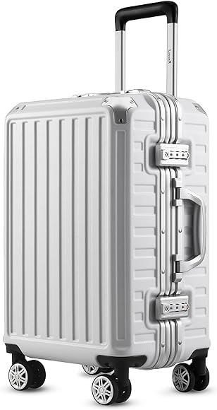 LUGGEX Carry On Luggage with Aluminum Frame, Polycarbonate Zipperless Luggage with Wheels, White ... | Amazon (US)