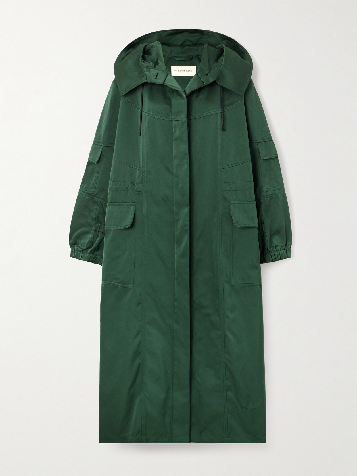 Dries Van Noten - Remko Hooded Paneled Satin Coat - Green | NET-A-PORTER (US)