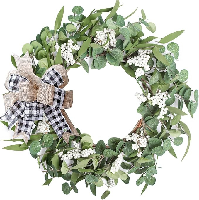 Artificial Eucalyptus Wreath for Front Door|20" Green Leaf Wreath for Window Home Porch Farmhouse... | Amazon (US)