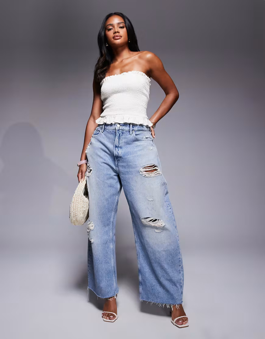 Good American good extreme barrel jeans in light blue | ASOS (Global)