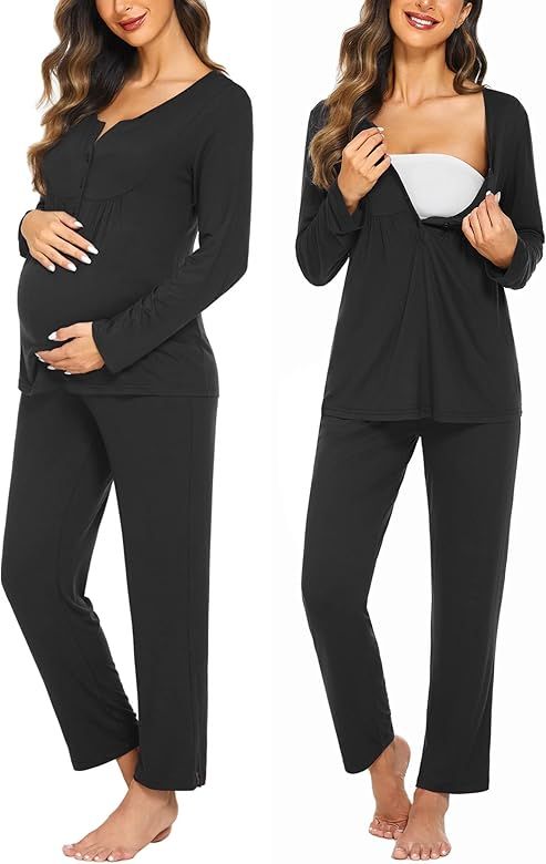Women's Maternity Nursing Pajama Sets Long Sleeve Pregnancy Pj Set Breastfeeding Sleepwear Set fo... | Amazon (US)