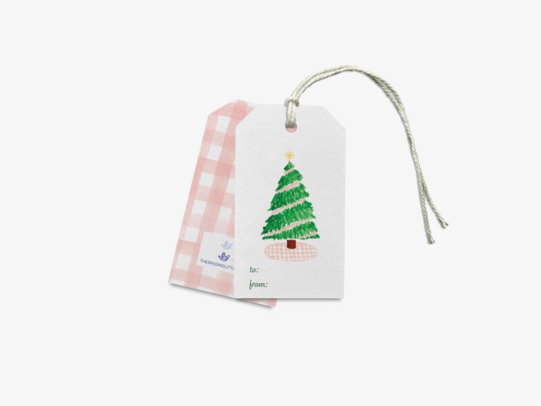 Pink Gingham Christmas Tree Holiday Gift Tags sets of 8 - Etsy | Etsy (US)