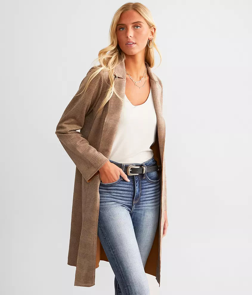 Plaid Trench Flyaway Jacket | Buckle
