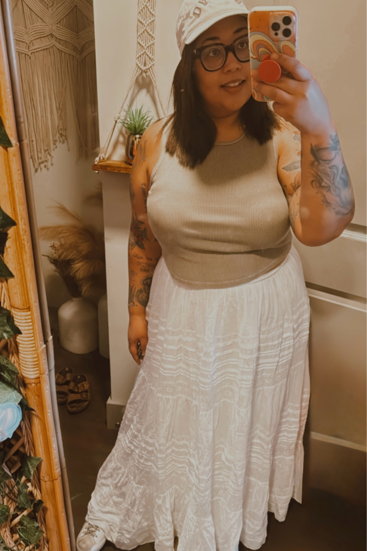 Effortlessly chic on casual days out! Rocking my Spell skirt, Agolde tank, and Golden Goose kicks, topped off with a cool Dallas hat. Perfect blend of comfort and style

#LTKMidsize #LTKSeasonal #LTKSaleAlert