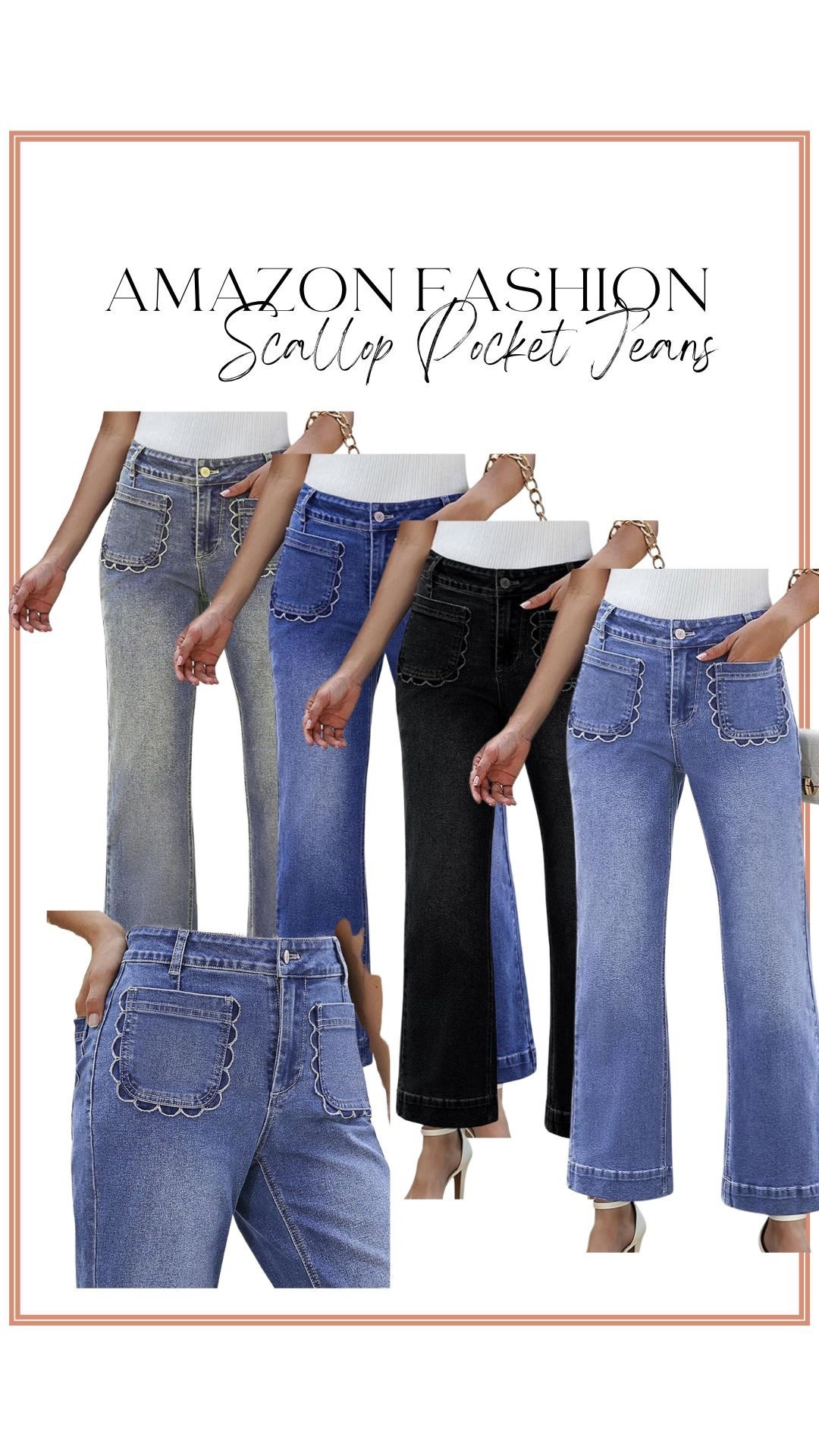 Amazon fashion find I can’t stop wearing 🤍 These scallop pocket jeans from Amazon are such a fun twist on a classic denim style. The scalloped pocket detail adds the cutest feminine touch while still feeling totally wearable for everyday. They’re high-waisted, flattering through the hips, and have a relaxed straight-leg fit that pairs perfectly with sweaters, blouses, tees, and cardigans.

I love that these Amazon jeans come in multiple washes, making them easy to dress up with heels or keep casual with sneakers or flats. Such a great option if you love unique denim, feminine details, and affordable fashion that looks way more expensive than it is.

✨ Easy everyday jeans
✨ Scallop detail = obsessed
✨ Amazon fashion favorite
✨ Great for casual outfits, date nights, and everyday wear

#amazonfashion #amazonjeans #scallopdetail #scallopjeans #womensdenim #affordablefashion #everydayoutfits #amazonstyle #amazonfinds #denimstyle #womenownedstyle #casualchic #wardrobebasics #jeansinspo #springdenim