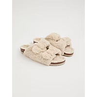 Cream Double Buckle Strap Fleece Slider Slippers | George at ASDA
