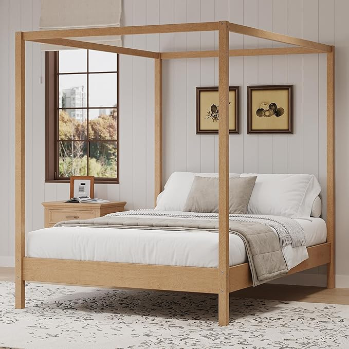 Amazon.com: GDFStudio Queen Size Canopy Bed Frame, Four Poster Platform Bed with Slats Support, S... | Amazon (US)