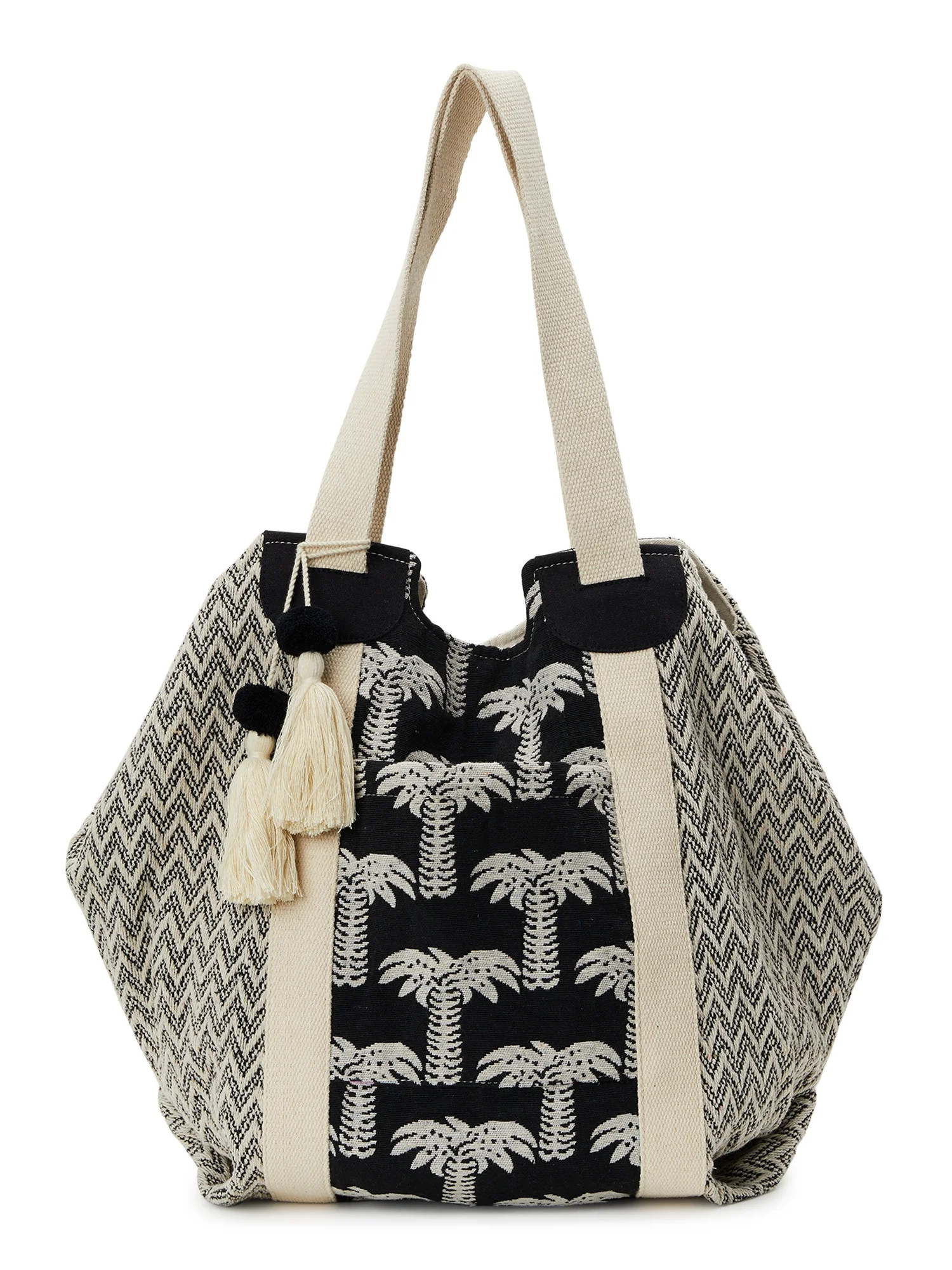 No Boundaries Women's Woven Beach Tote Handbag Black | Walmart (US)