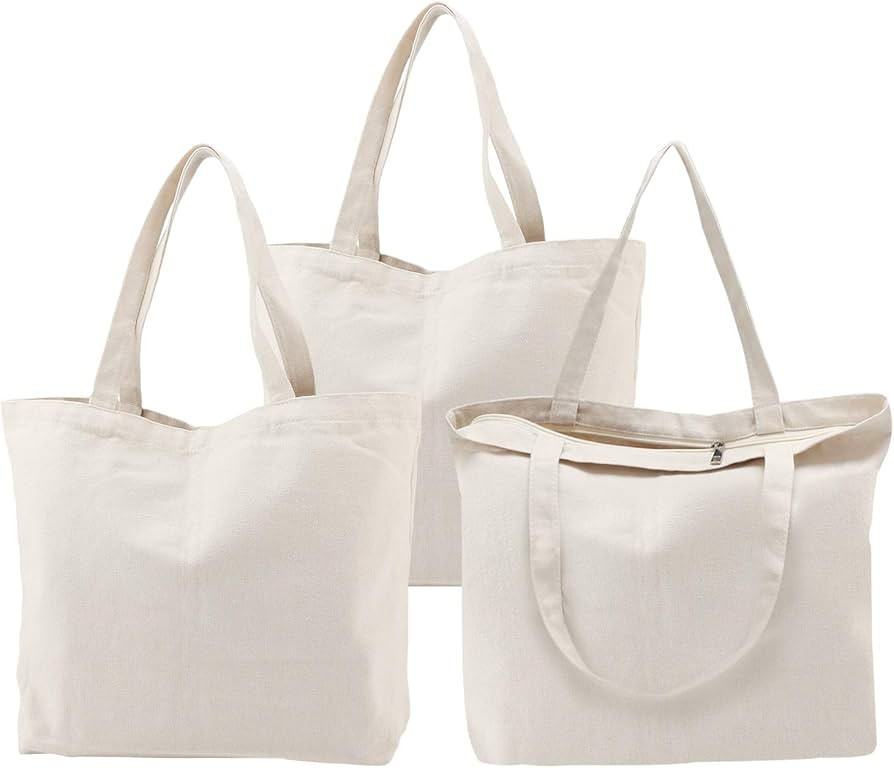 Segarty Tote Bags with Zipper, 3PCS 16.5x13 inch Natural Heavy DIY Tote for Crafting, Ironing and... | Amazon (US)