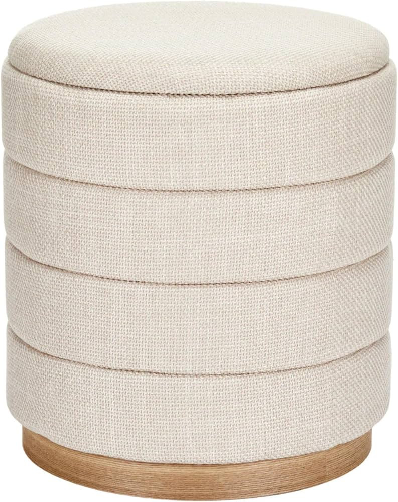 Round Storage Ottoman, Cylinder Linen Accent Stool with Hidden Storage, Upholstered Footrest and ... | Amazon (US)