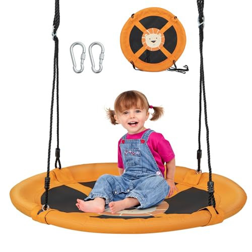 Costzon 40” Saucer Tree Swing for Kids, Flying Saucer Swing with 2 Carabiners, Adjustable Ropes, Waterproof 900D Oxford Cloth, Round Swing for Outdoor Playground, Backyard (Yellow Lion) | Amazon (US)